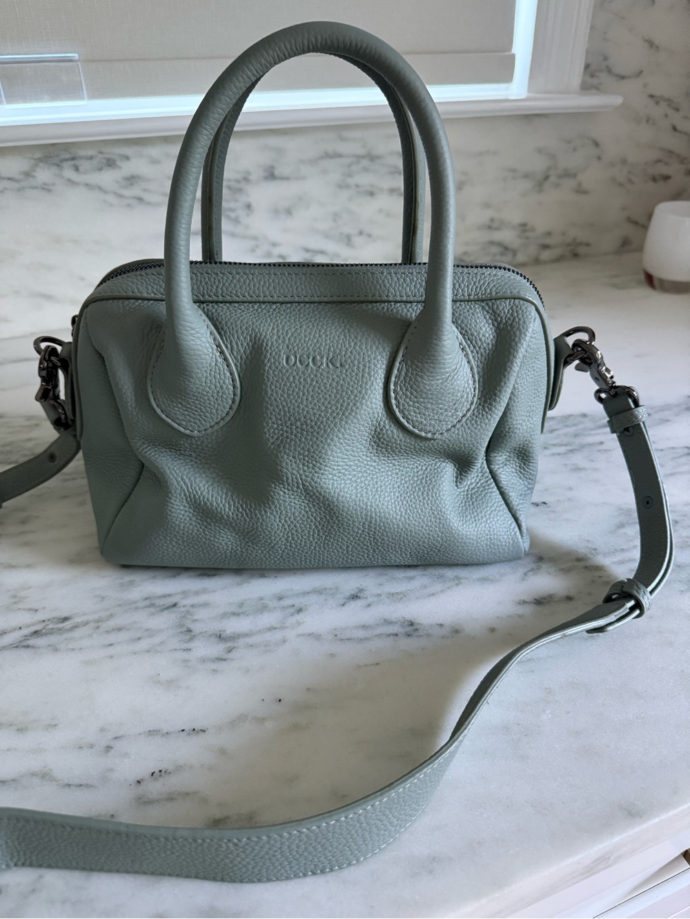 Beck Baby Hayes Pebbled Sage Green Leather Satchel with Top Handles
